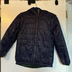 Hawke and Co packable puffer jacket boys large converts to vest and reversible